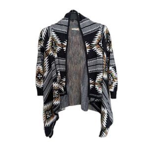 Ruff Hewn Southwestern Aztec Open Front Cardigan - Boho Waterfall Hem - Size S